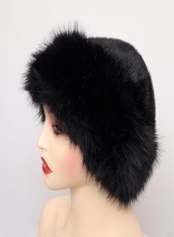 Sdfvsdg Womens Faux Fur Hat Winter Thickened Bucket Hat Warm Faux Fur Hats Plush Mongolian Hats Russian Beret for Women Black - Image 3